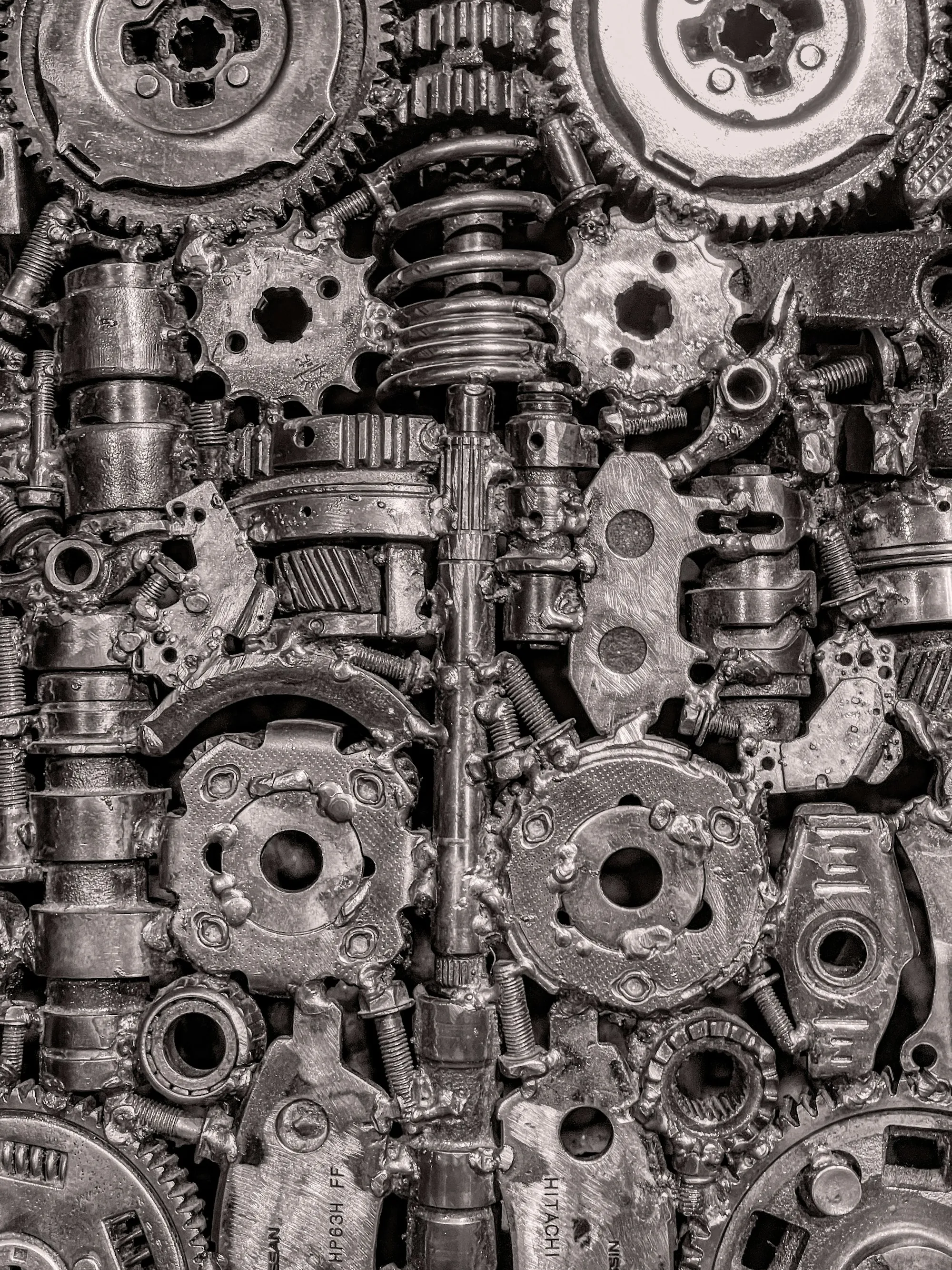 Close view of interlocking engine gears